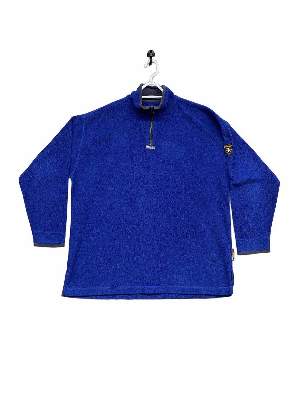 Vintage Y2K Nautica Marine Denim Blue 1/4 Zip Fleece Pullover Jacket Large